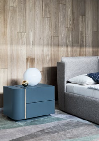 Dimitri L Bedside Table Putty Glossy Lacquered