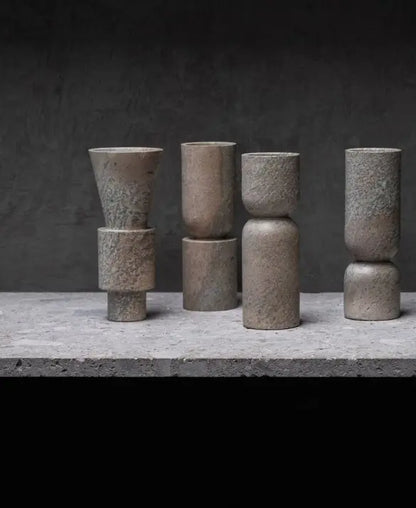 STYLING  ITEM - Totem Vase 01  / Brown  / Dia 10 x 30H / Stone