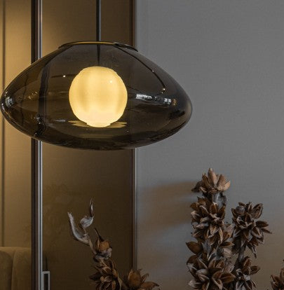 Petra L Pendant Bronze Smoke with opal glass