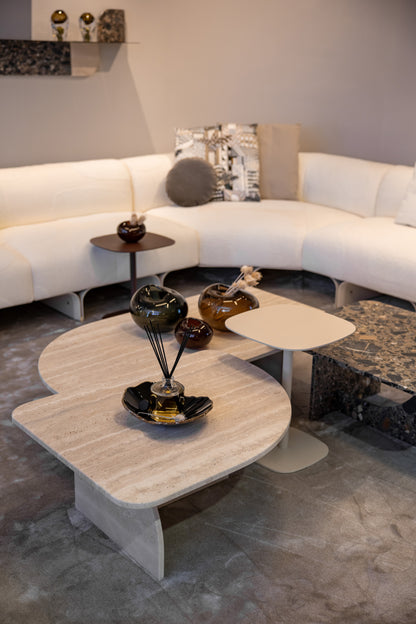 Side Table - Chantal / Matt Beige / Sabbia del Nilo / 40 x 40 x 50H / Hand brushed aluminium