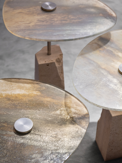 Rascino Side Table H45 Travertine Marble Base