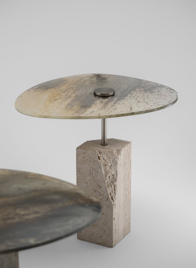 Rascino Side Table H55 Travertine Marble Base