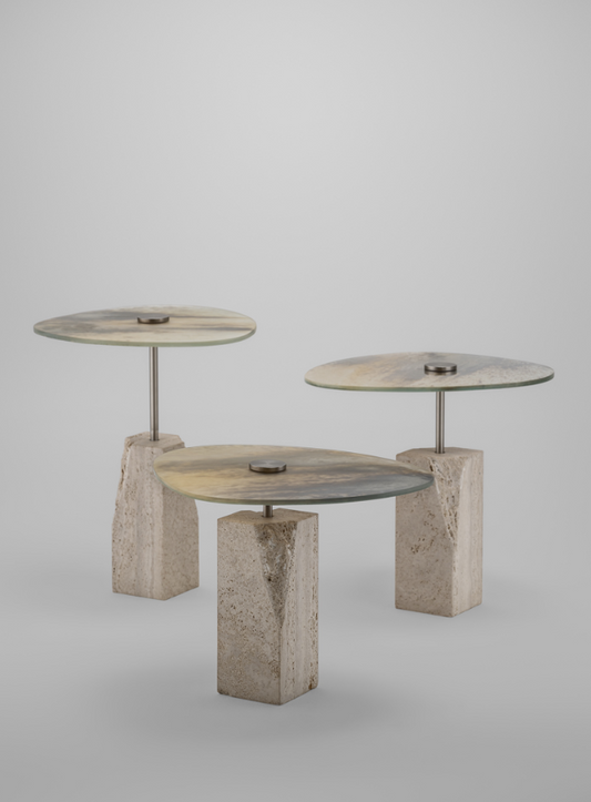Rascino Side Table H45 Travertine Marble Base