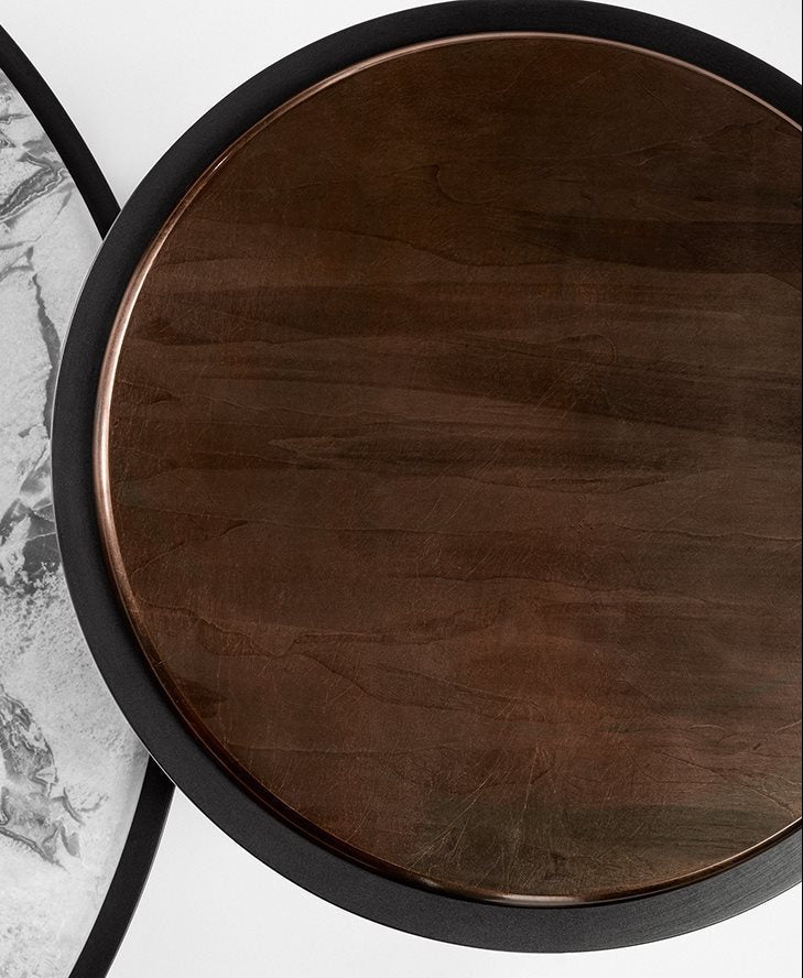Sensei Coffee Table Black metal Rosso Marte glass top