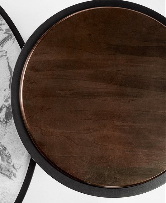 Sensei Coffee Table Black metal Rosso Marte glass top