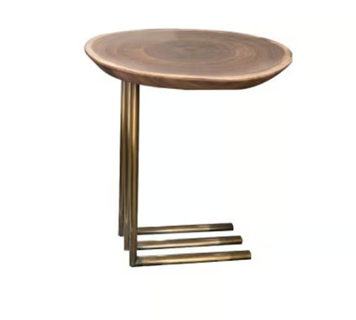 Slash 82.347 Brass Side Table Oak top