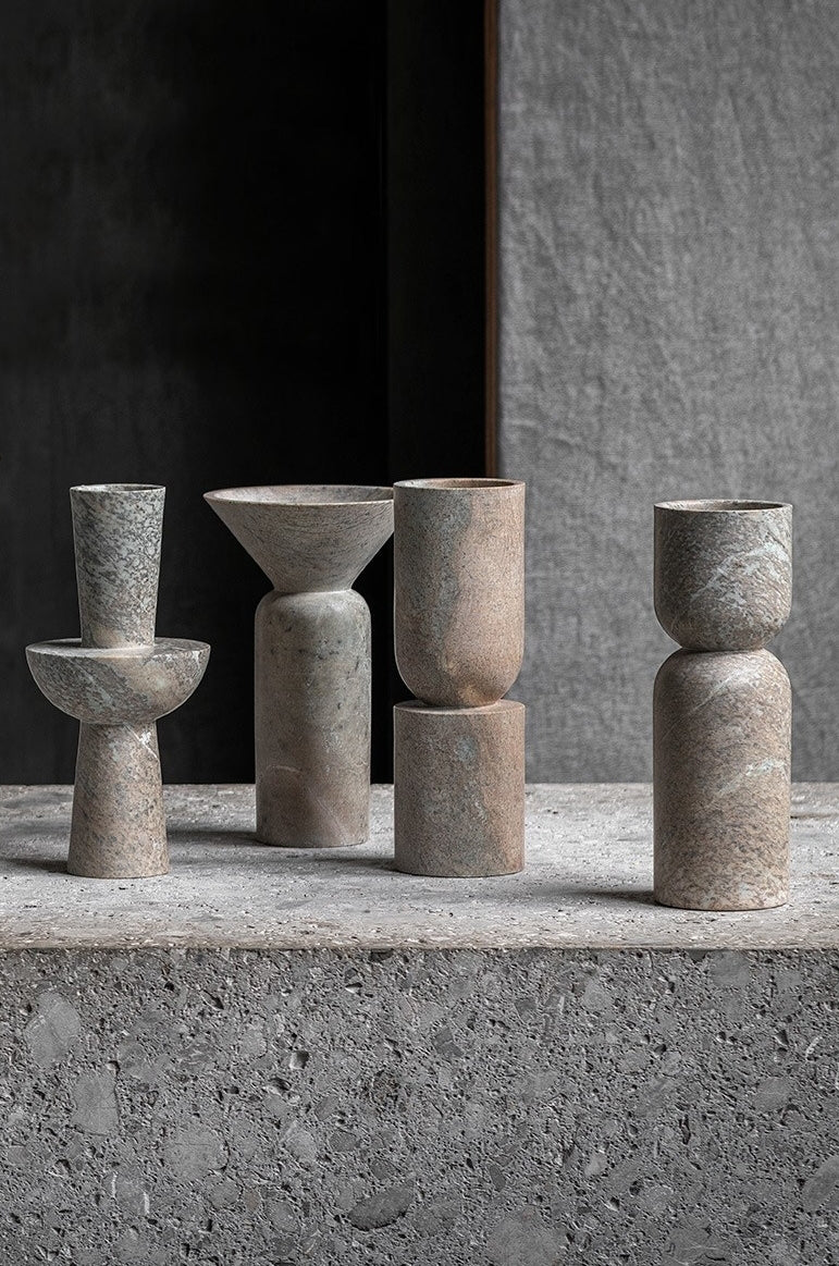 STYLING  ITEM - Totem Vase 01  / Brown  / Dia 10 x 30H / Stone