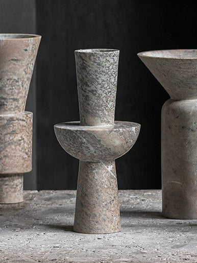 STYLING  ITEM - Totem Vase 03 / Brown   / 14 x 14 x 30H / Stone