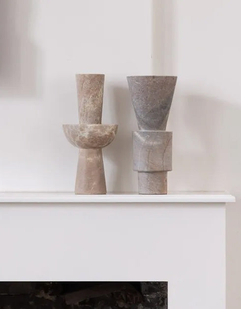 STYLING  ITEM - Totem Vase 03 / Brown   / 14 x 14 x 30H / Stone