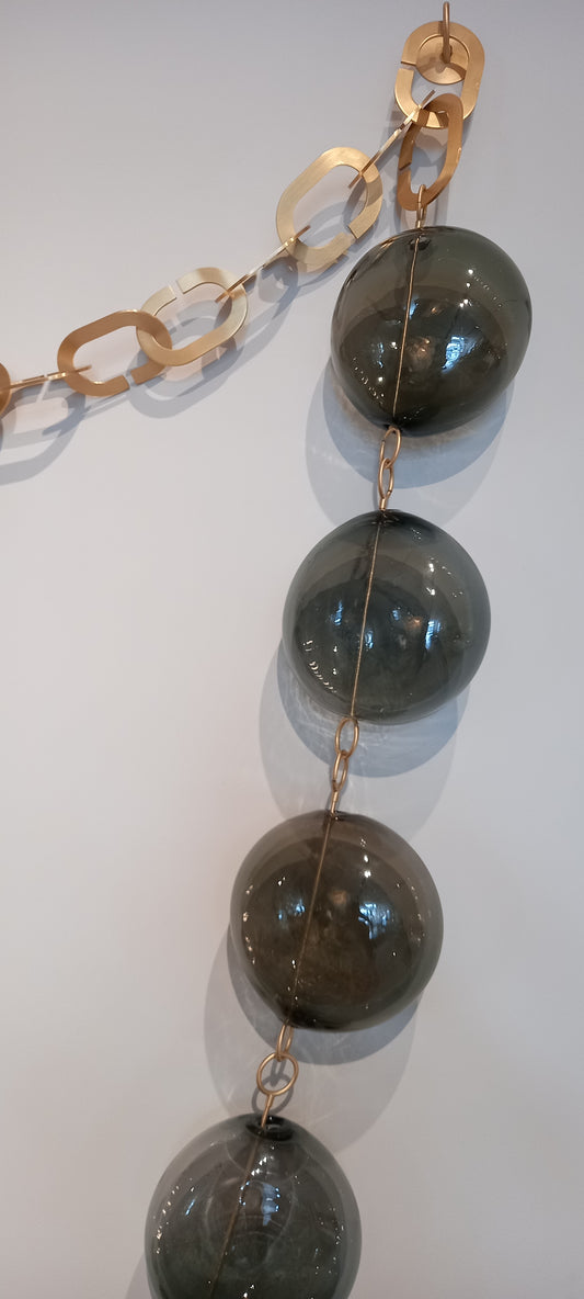 Bead Chain II Smoked Glass w/ Brushed Brass Chain