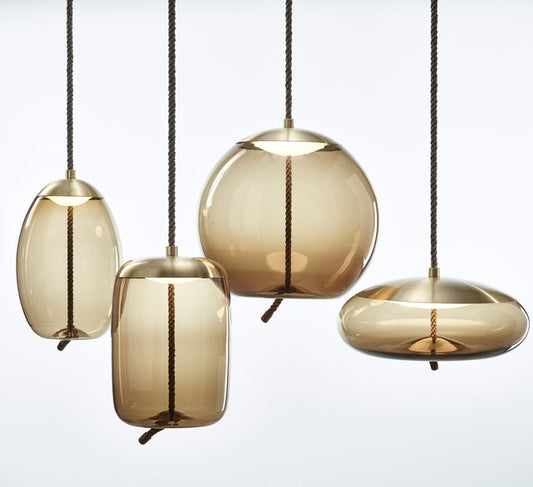 Knot Uovo Pendant Smoke Brown Glass Brushed Champagne Lacquer
