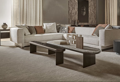 Sensei Set of 3 Coffee Table Recessed Wooden Top / Calacatta Vagli Oro Marble / Rosso Marte